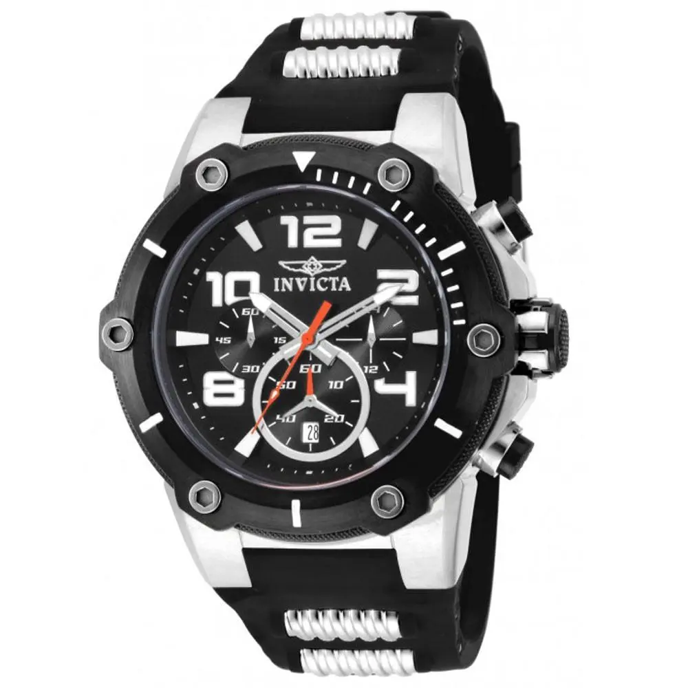 Invicta Men`s Watch Speedway Quartz Chronograph Silver and Black Strap 17202