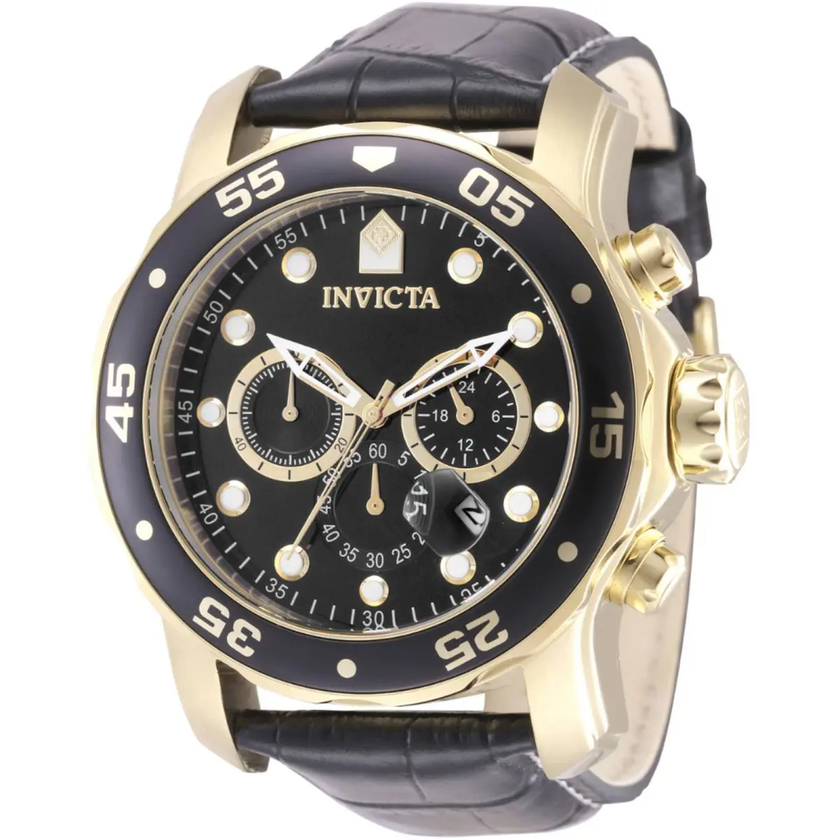 Invicta Men`s Watch Pro Diver Quartz Chronograph Black Dial Leather Strap 49833