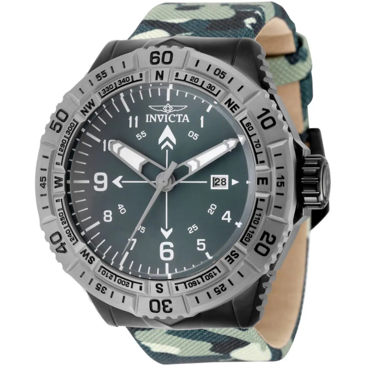 Invicta Men`s Watch Coalition Forces Compass Dark Green Dial Nylon Strap 49510 - Dial: Dark Green, Band: Camouflage, Green
