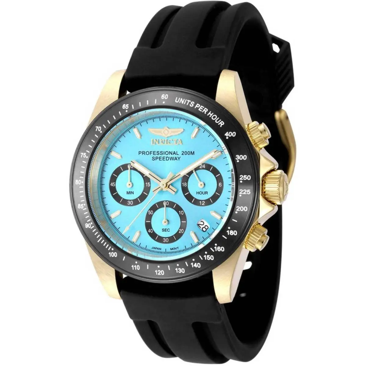 Invicta Men`s Watch Speedway Chrono Light Blue Dial Black Silicone Strap 50491