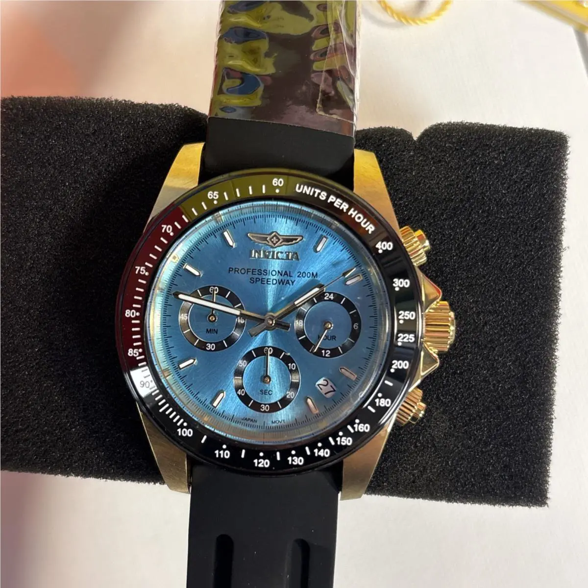 Invicta Speedway Men`s Quartz Watch Gold- Black Band Light Blue Dial 50491