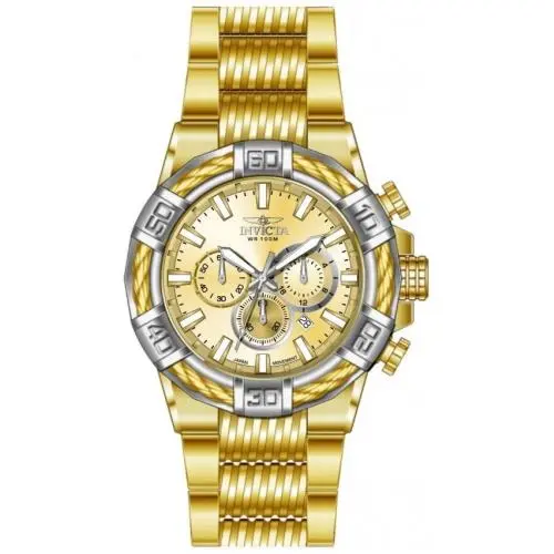 Invicta Bolt Chronograph Gmt Quartz Gold Dial Men`s Watch 49906 - Dial: Gold-tone, Band: Gold-tone, Bezel: Gold-tone