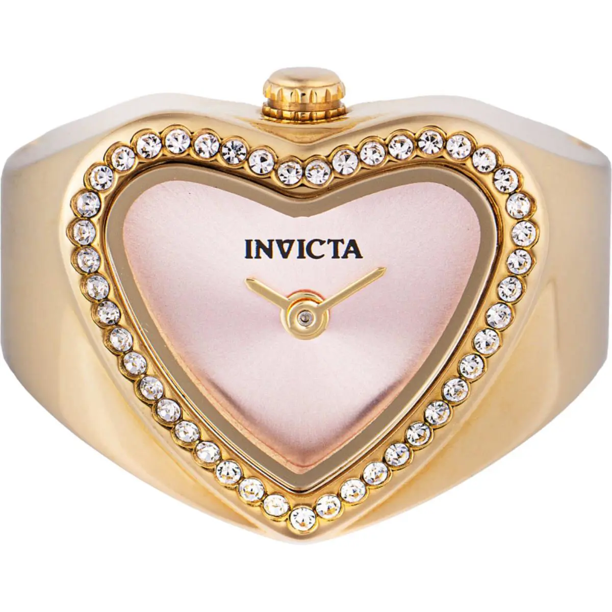 Invicta Women`s Ring Watch Angel Mini Crystal Bezel Pink Dial Yellow Gold 49575 - Dial: Pink, Band: Yellow