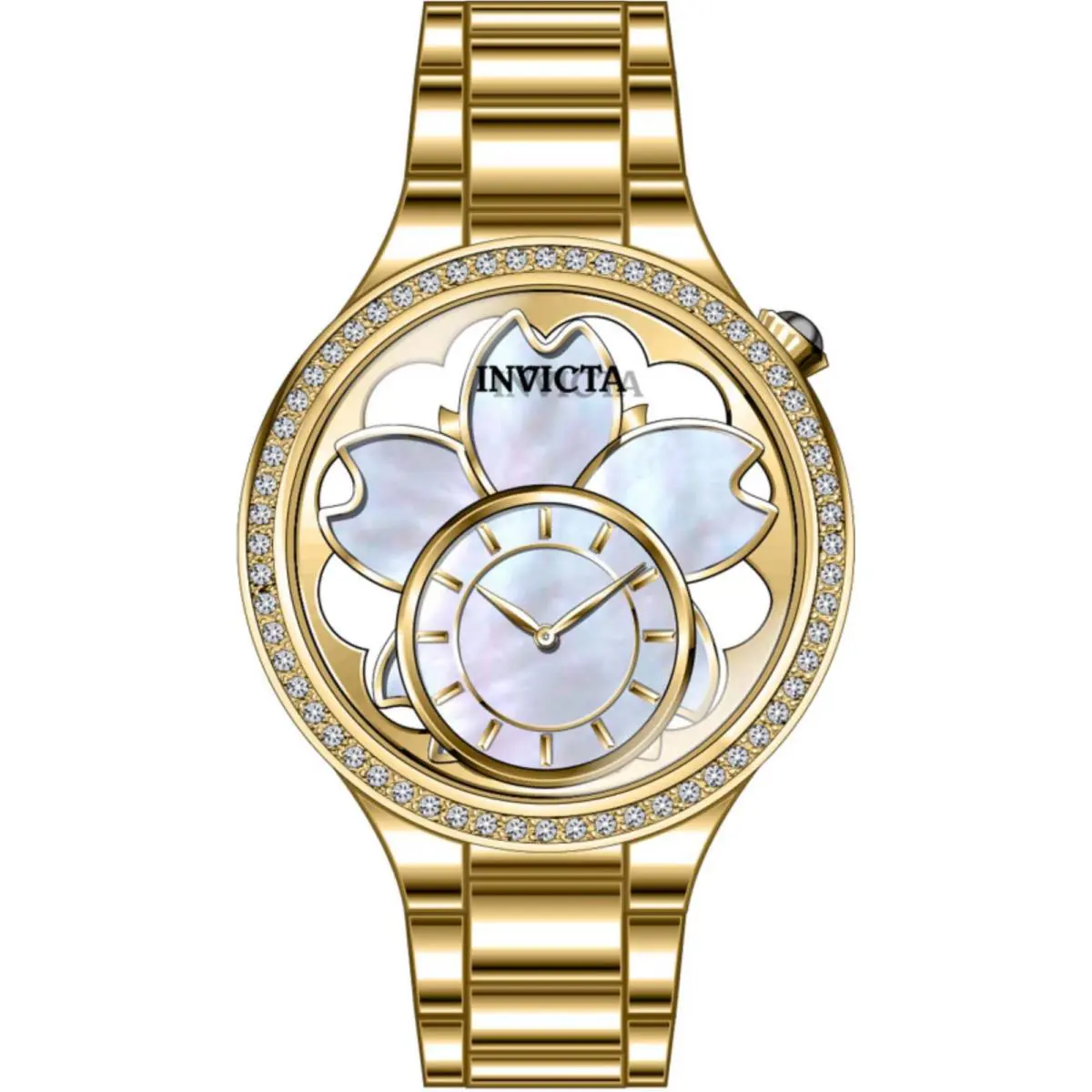 Invicta Women`s Watch Wildflower White Mop and Gold Tone Dial Bracelet 46754 - Dial: Gold, White, Mother of pearl, Band: Yellow
