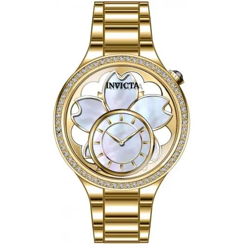 Invicta Wildflower Gold and White Dial Ladies Watch 46754 - Dial: Gold and White, Band: Gold-tone, Bezel: Gold-tone
