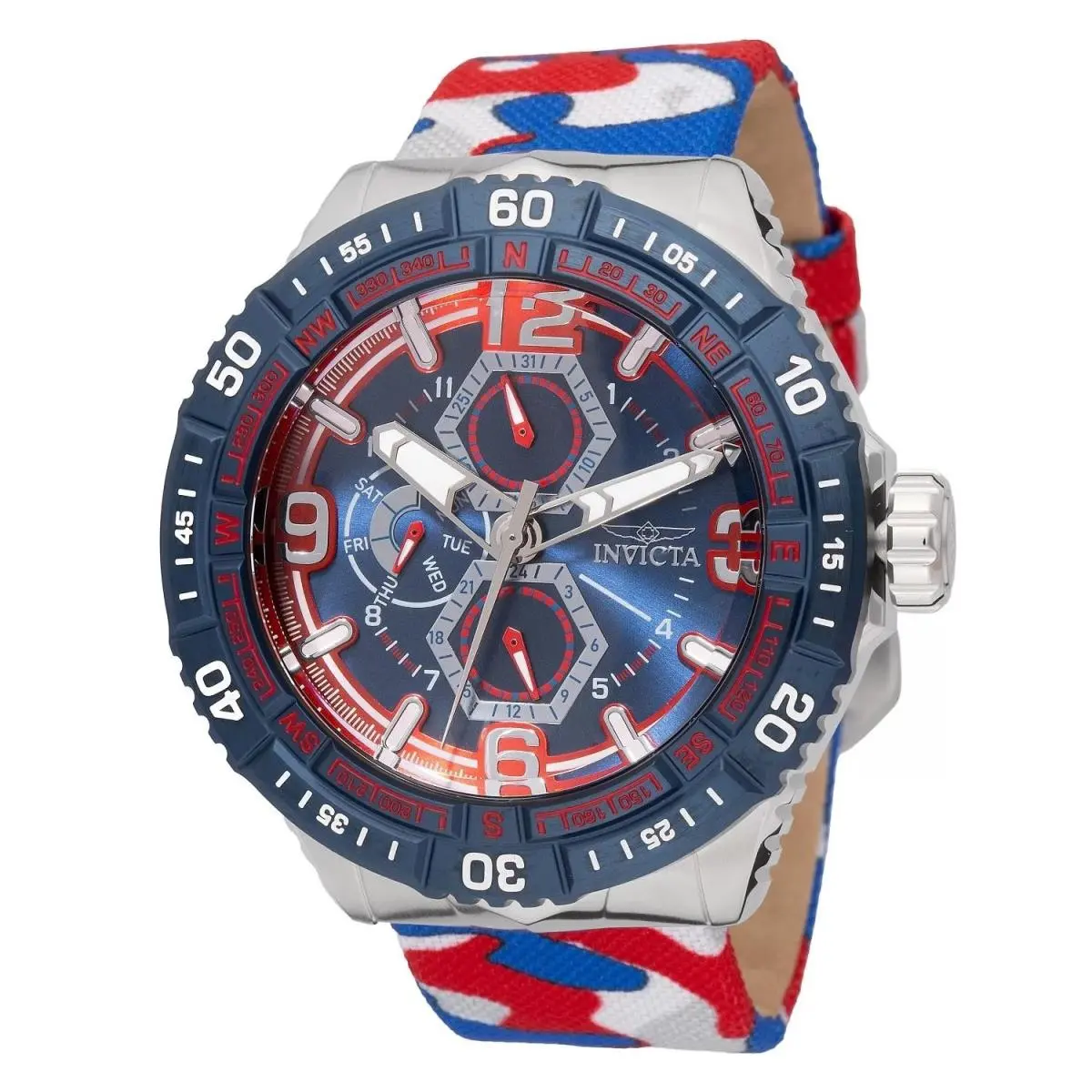 Invicta 49631 Quartz Watch Red Blue Dial Nylon 49mm Men