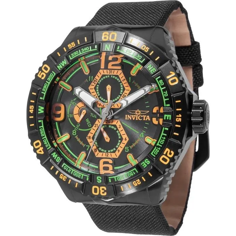 Invicta Men`s 49mm Coalition Forces Quartz Green Light Orange Black 100m Watch - Dial: Black, Band: Green, Light Orange, Black, Bezel: Green, Light Orange, Black