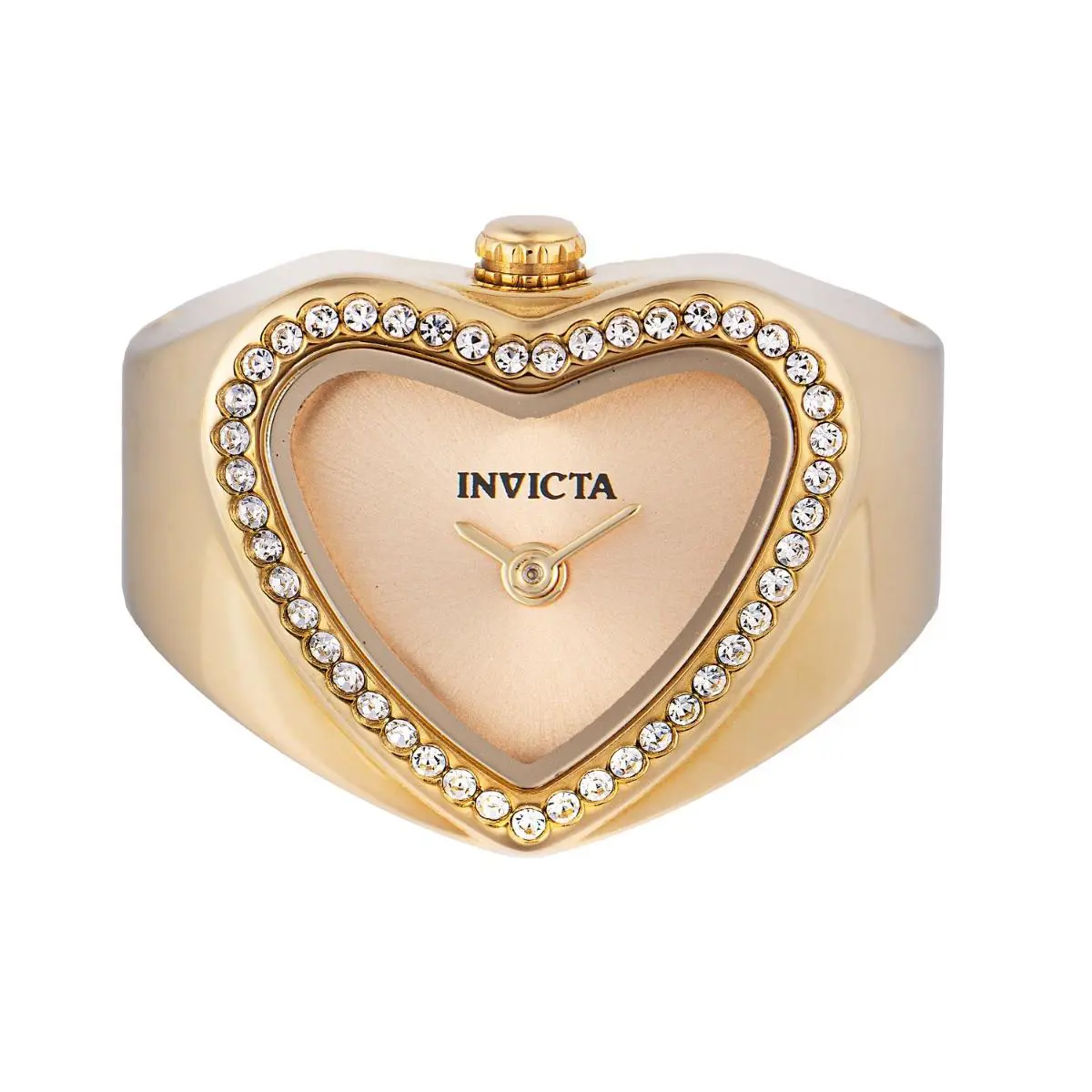 Invicta Women`s Mini Ring Watch Angel Gold Dial Steel Bracelet Crystal 49574 - Dial: Gold, Band: Yellow
