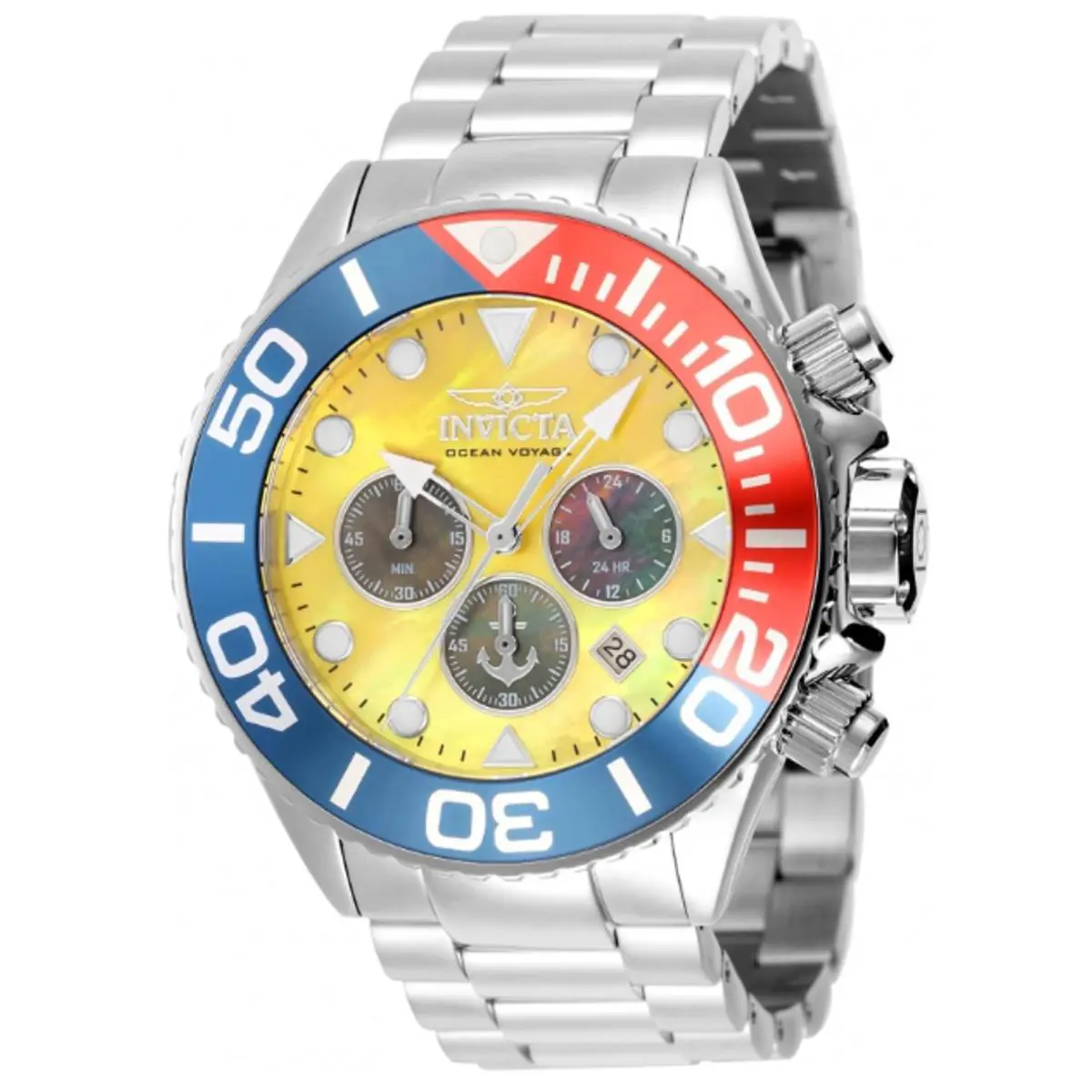 Invicta Ocean Voyage Men`s Stainless Steel Chronograph Watch with Yellow Dial