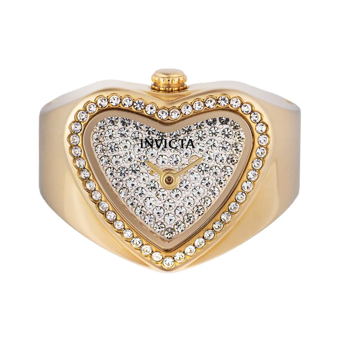 Invicta Women`s Mini Ring Watch Angel Crystal Pave Silver Dial Bracelet 49577 - Dial: Silver, Band: Yellow
