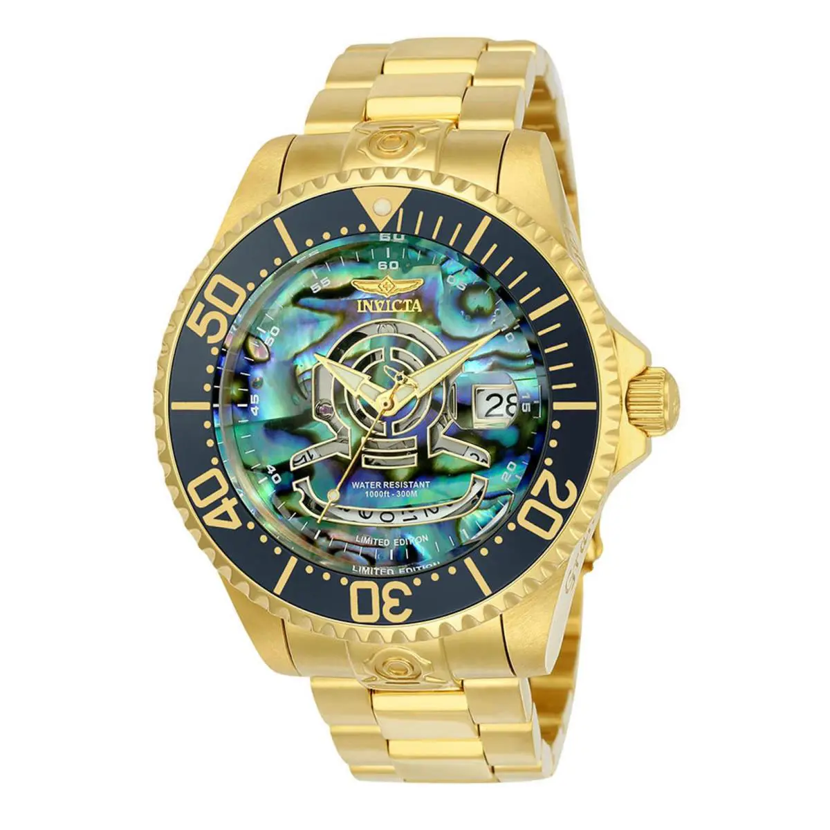 Invicta Grand Diver Automatic Men`s Watch w/ Abalone Dial - 47mm. Gold 23454