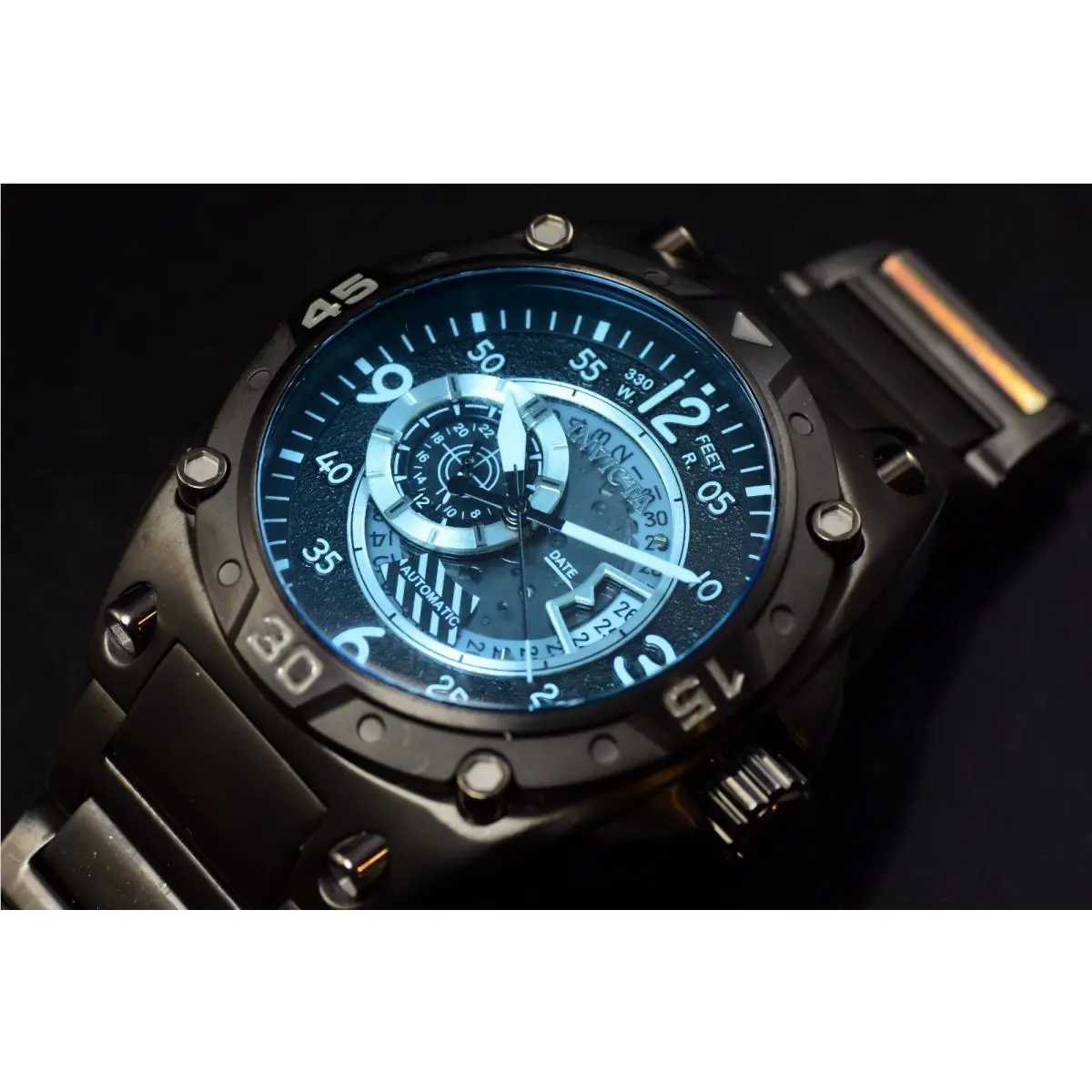 Invicta Men`s Aviator 50mm Blue Dial Stainless Steel Black Tone Automatic Watch