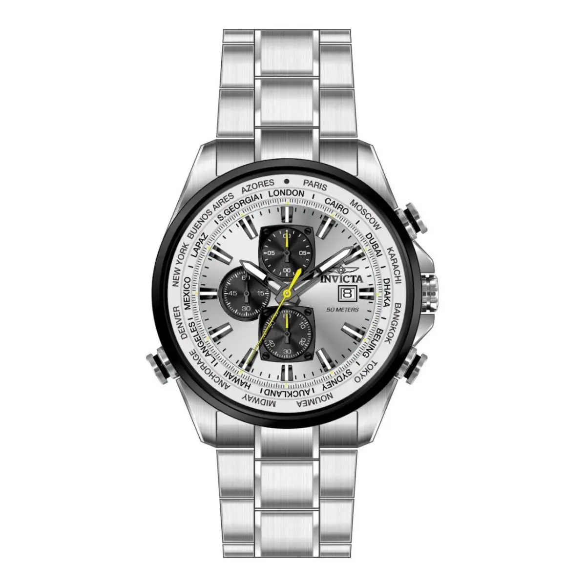 Invicta Aviator Stainless Steel Gunmetal Steel Silver Dial VD57 Quartz