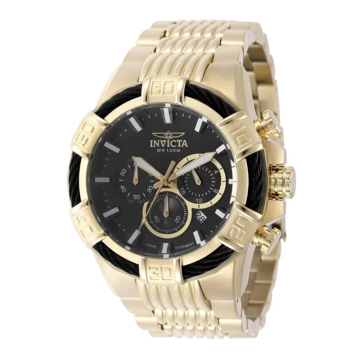 Men`s 51mm Bolt Quartz Chronograph Gold/black Tone Bracelet 100m Watch by Invicta