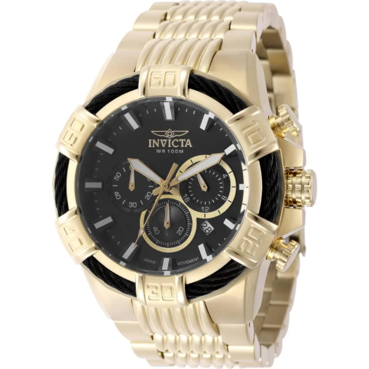 Men`s Watch Bolt Chronograph Black Dial Yellow Gold Steel Bracelet 49905 by Invicta