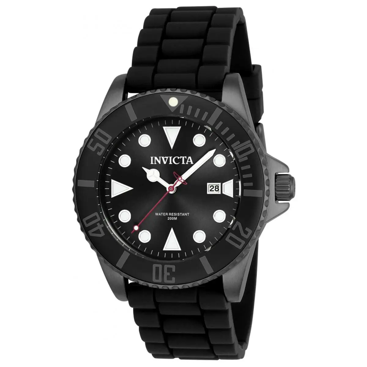 Invicta Men`s Watch Pro Diver Black Bezel Gunmetal Case Silicone Strap 90305