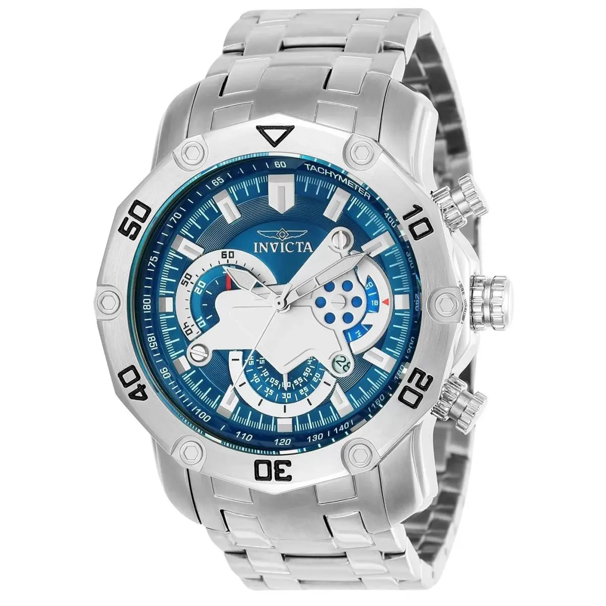 Invicta 22764 Quartz Watch Blue Dial Stainless Steel 50mm Men - Dial: Blue, Band: Stainless Steel