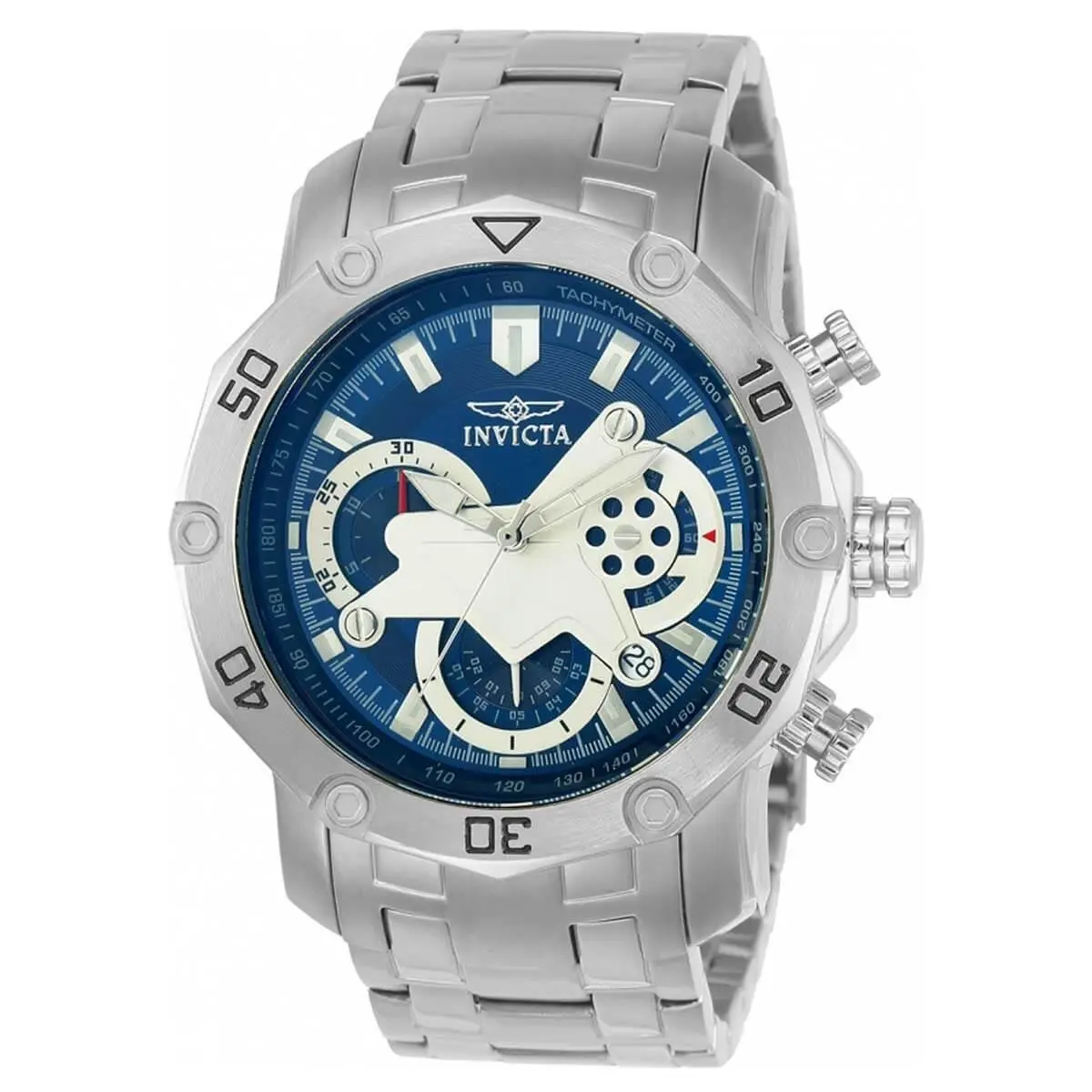 Men`s Pro Diver Scuba Steel Bracelet Chronograph Blue Dial Watch 22764 by Invicta