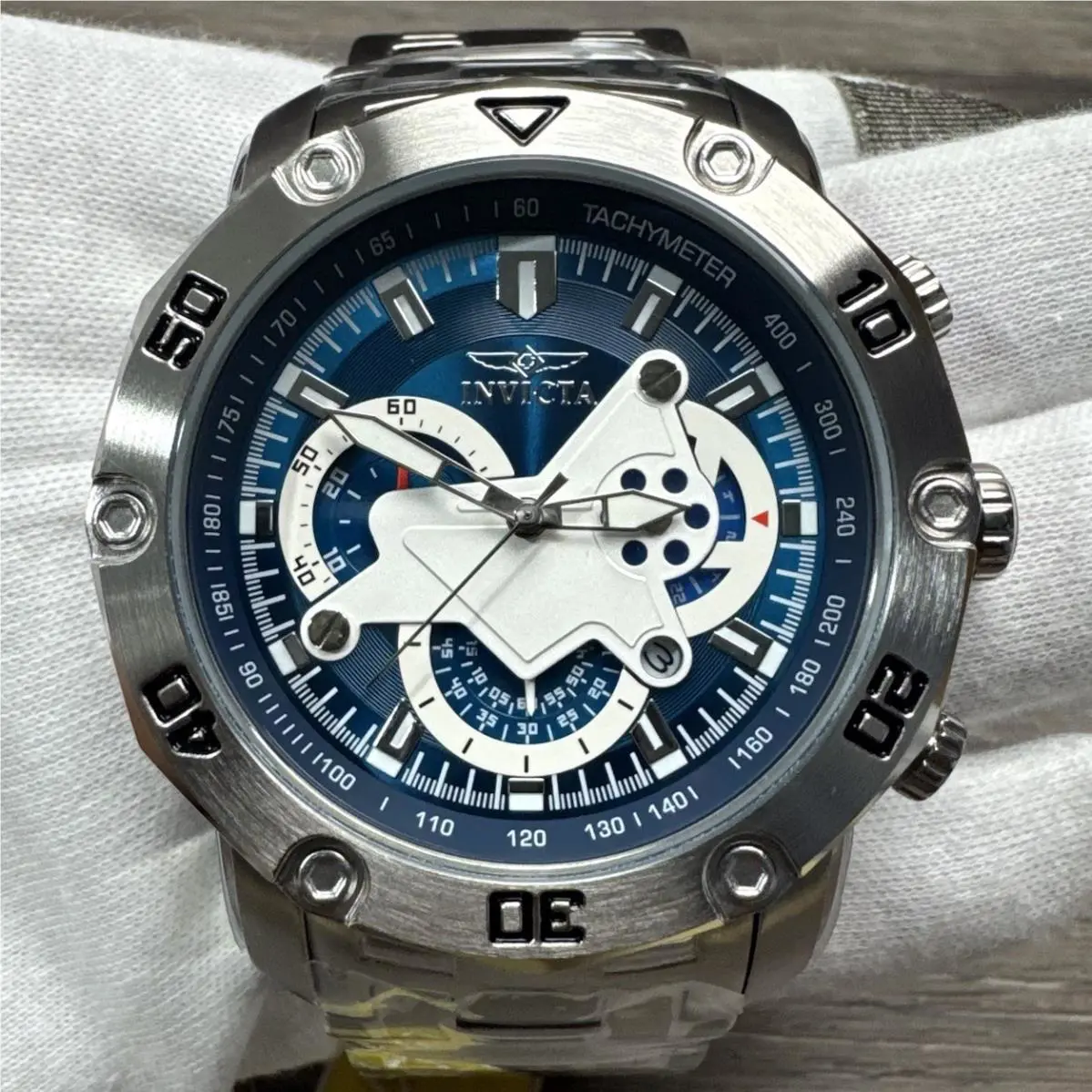 Invicta Pro Diver Watch Men 50mm Silver Stainless Steel Quartz Blue Dial