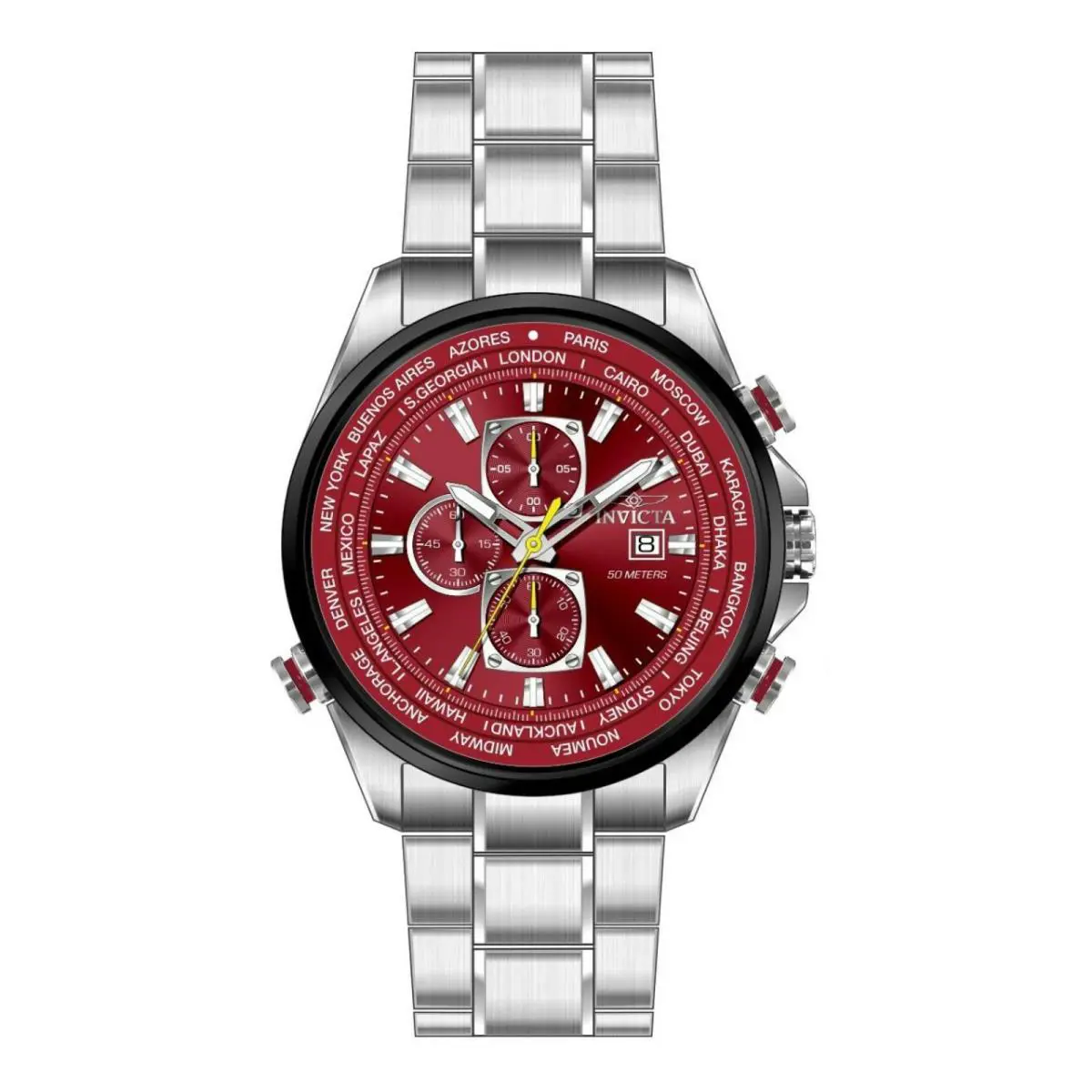 Invicta Aviator 50mm Stainless Steel Gunmetal + Steel Dark Red Dial VD57 Quartz