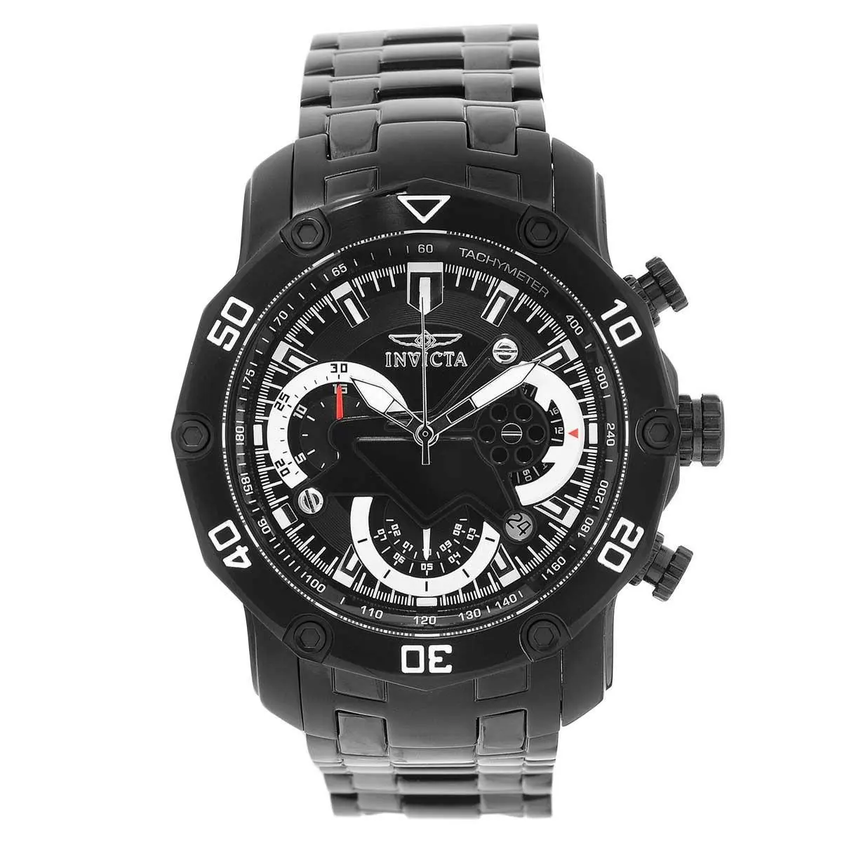 Invicta Men`s Watch Pro Diver Scuba Chrono Black Dial IP Steel Bracelet 22763 - Dial: Black, Band: Black