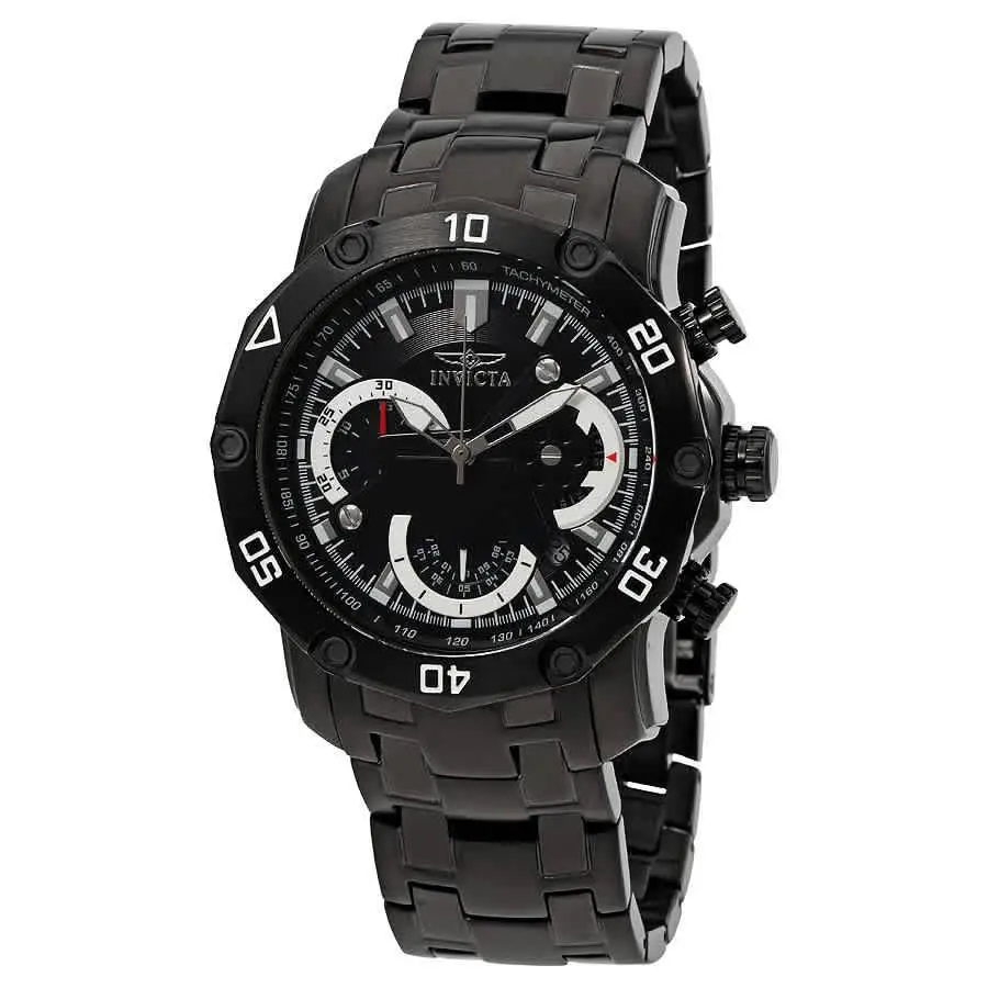 Invicta Men`s Watch Pro Diver Scuba Chrono Black Dial IP Steel Bracelet 22763 - Dial: Black, Band: Black