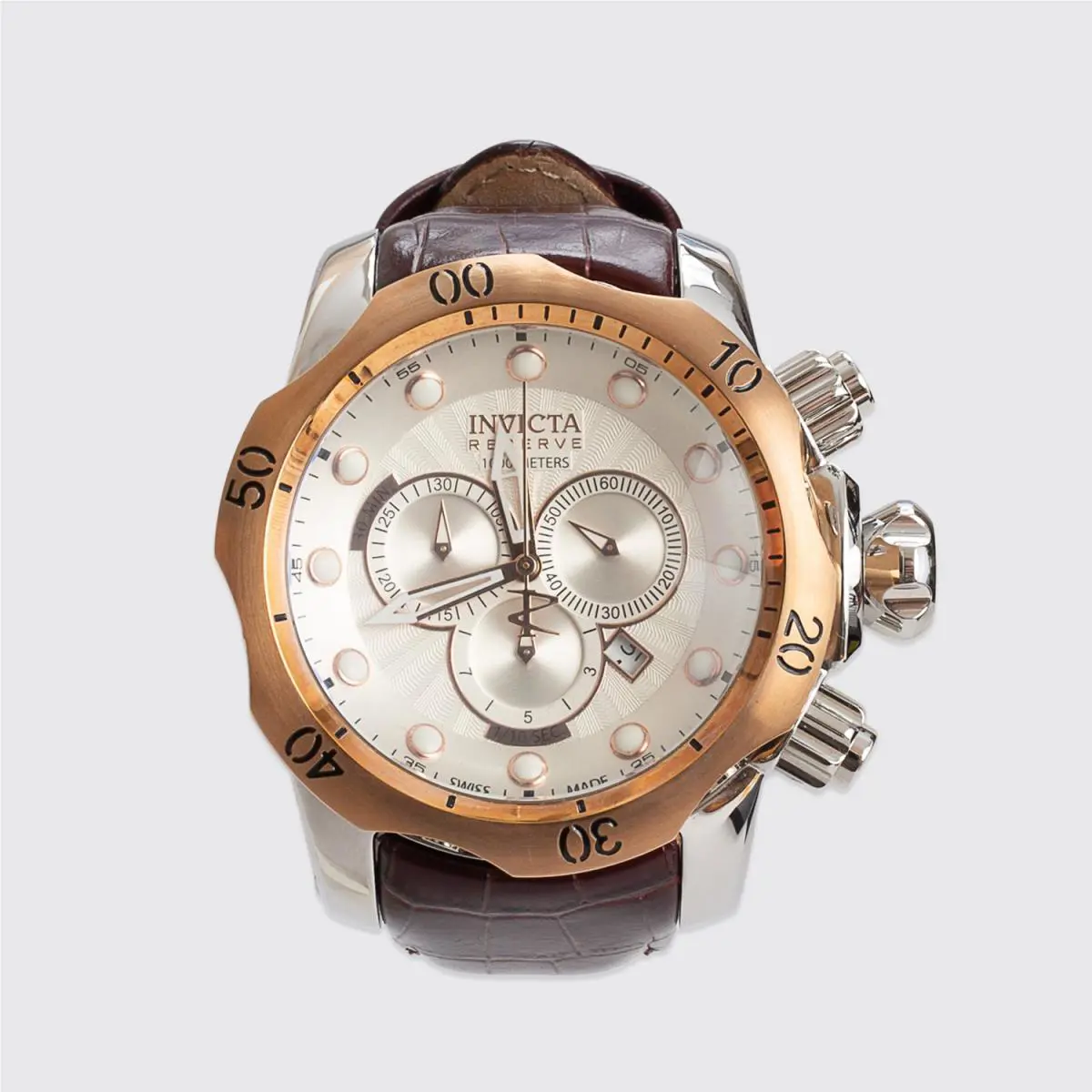 Invicta Watch Reserve 0359 Venom Oversized Quartz Brown Embossed Leather Band