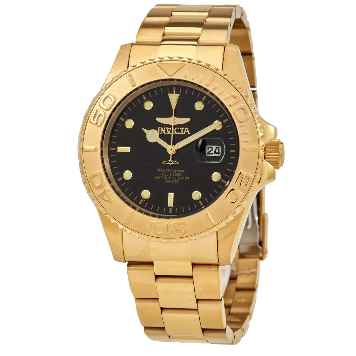 Invicta Pro Diver Quartz Black Dial Yellow Gold-tone Men`s Watch 29946