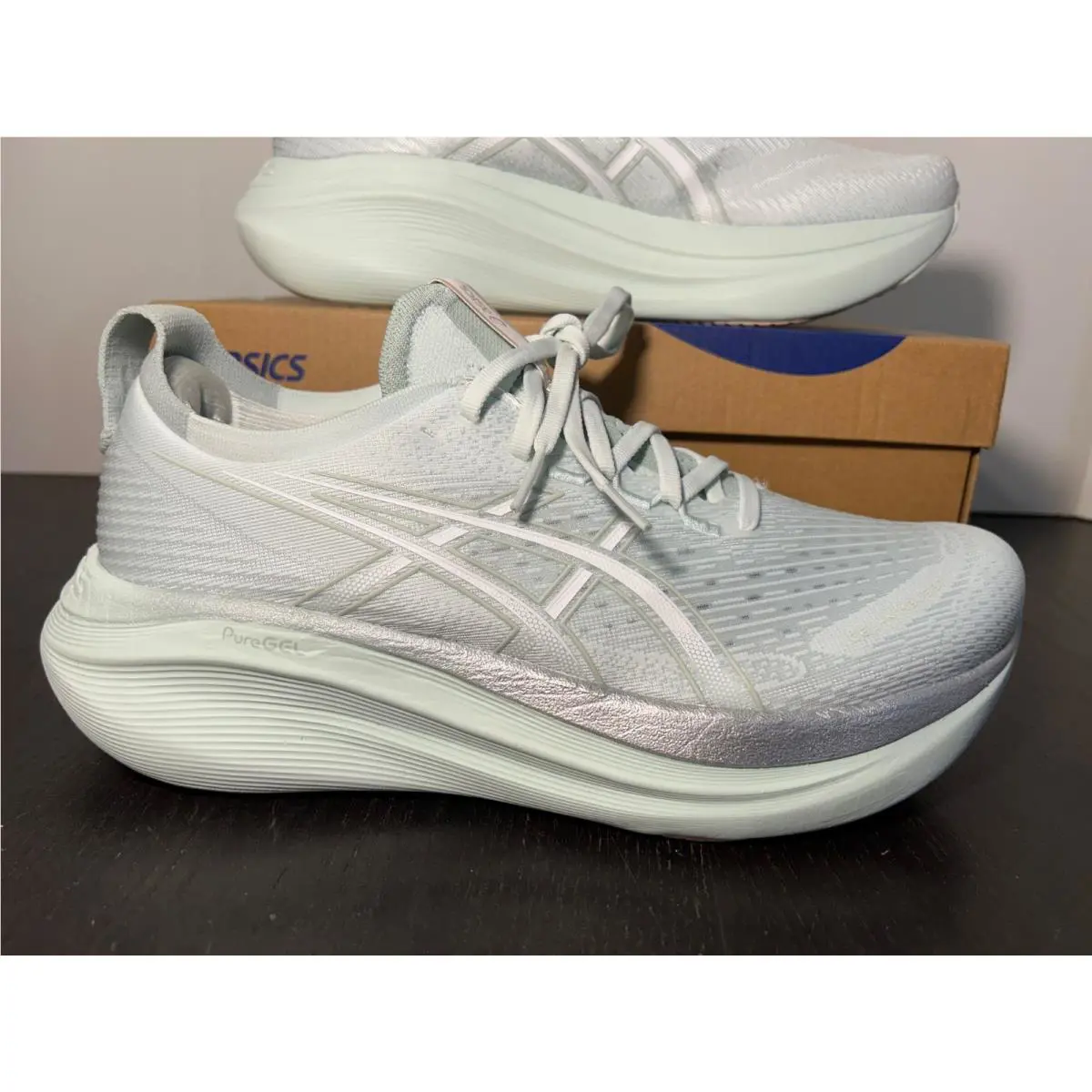 Asics Gel-nimbus 27 Running Shoes Sneakers Pure Aqua/white Mens 9