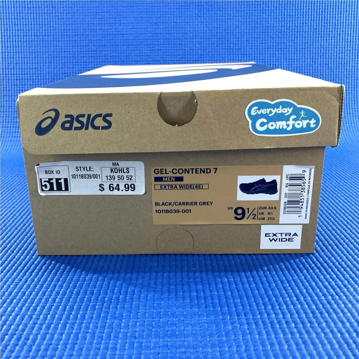 Asics Ortholite Gel-contend 7 Running Shoes Men`s Size 9.5 Extra Wide 4E Blk