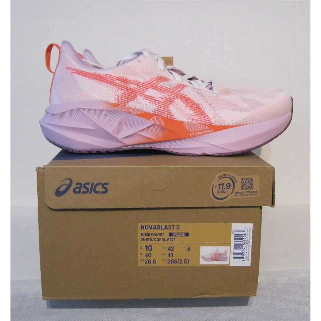 Asics Women`s Novablast 5 White Coral Reef Athletic Shoes Size 10