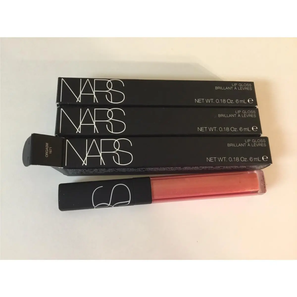 3 Nars Lip Gloss Orgasm 1671 .18 Oz Boxed