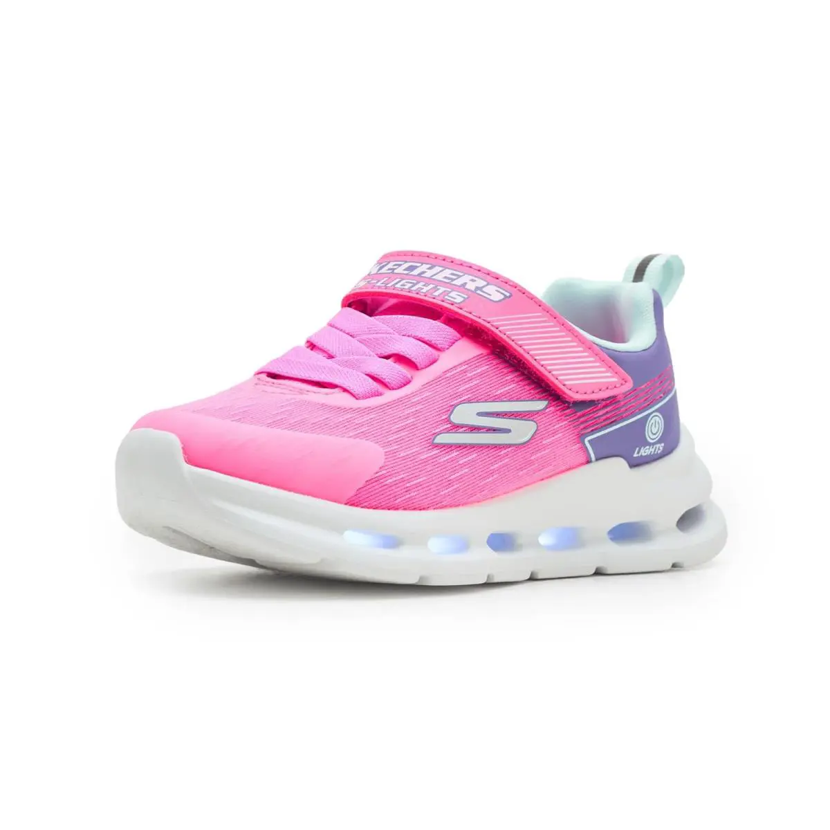 Girl`s Shoes Skechers Kids Glide-step Lights 303730L Little Kid/big Kid - Pink/Multi