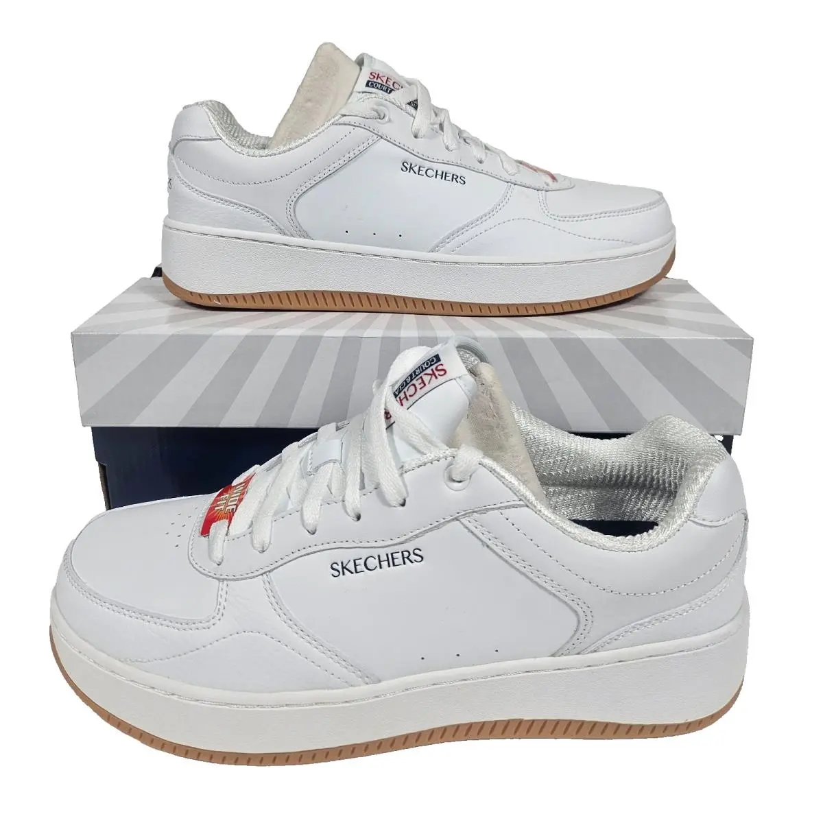 Men`s Wide Fit Running Shoes 9 Skechers Sport Court White 2.0 Rayde Sneakers