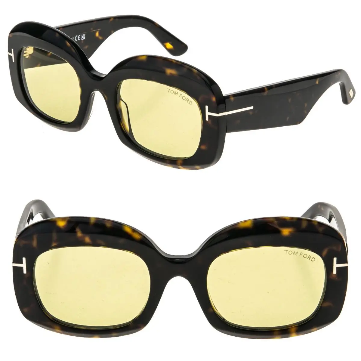 Tom Ford CARMEN-02 FT1219 52E Brown Havana Yellow Bold Eco Sunglass 1219 TF1219 - Frame: Black, Lens: Yellow
