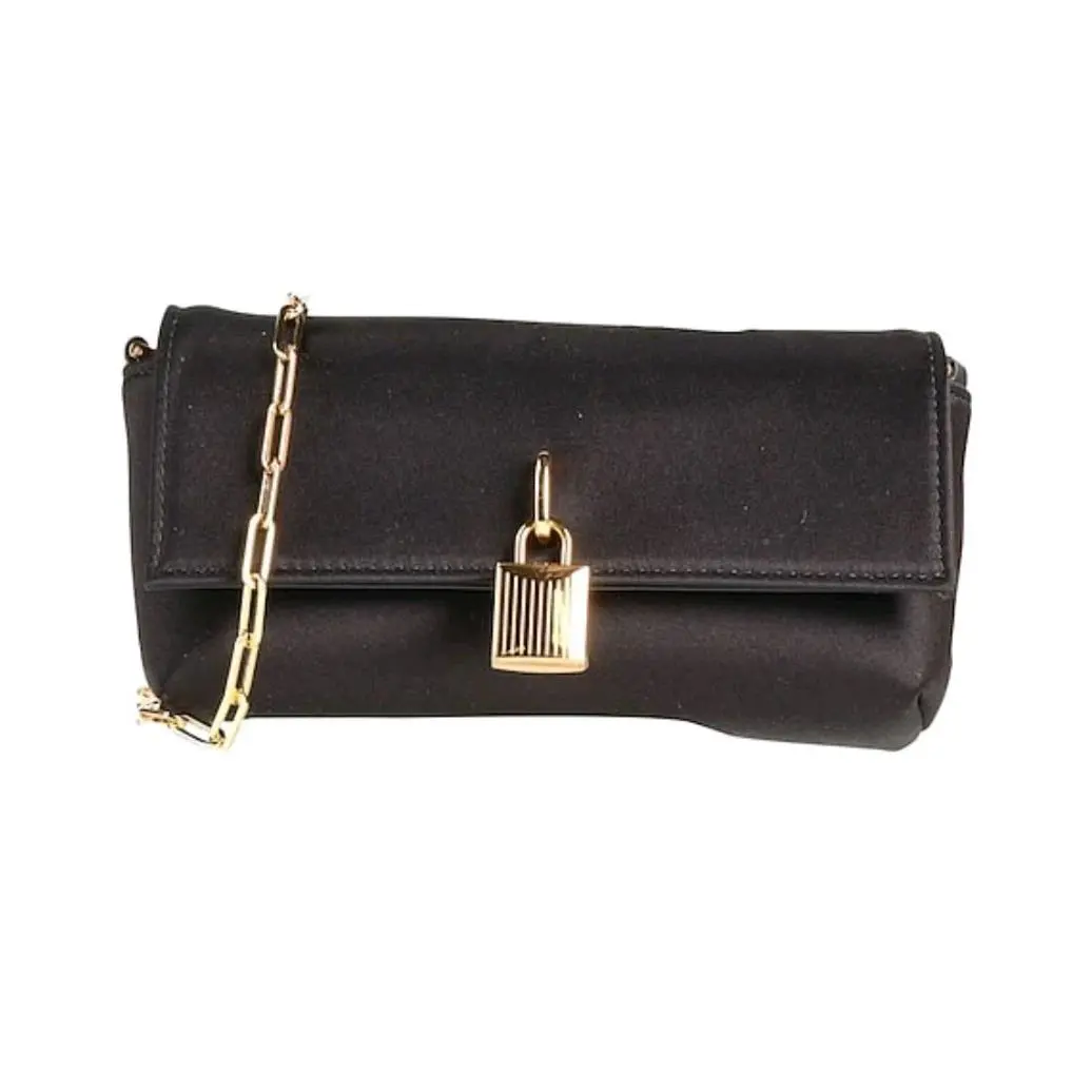 Tom Ford Monogram Black Satin Bag w/ Chain Strap