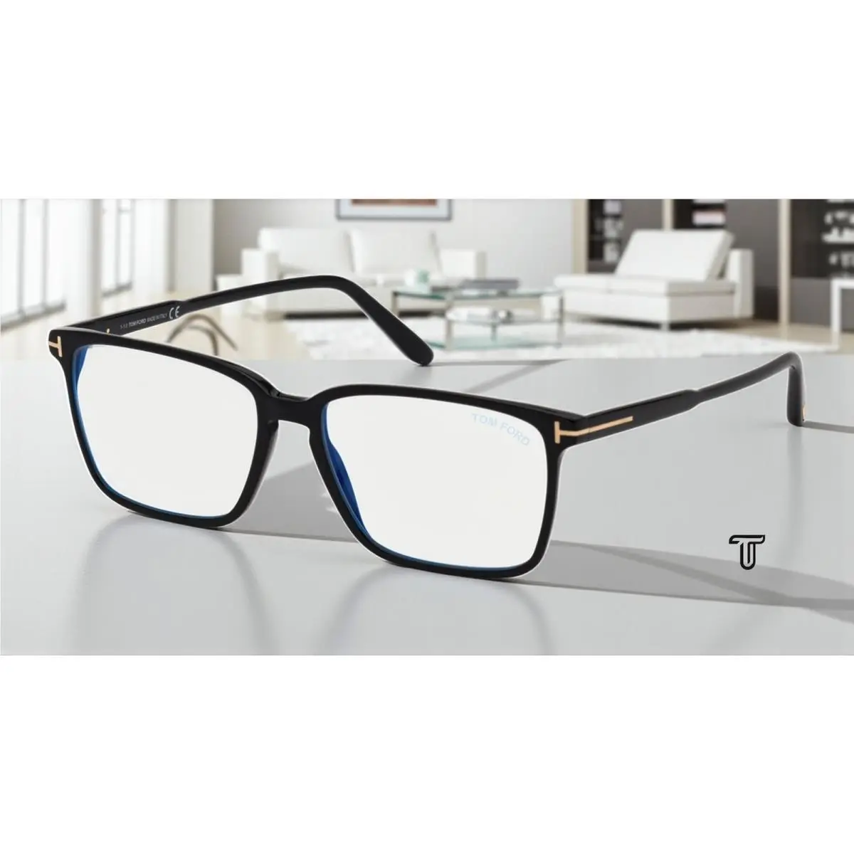 Tom Ford FT5696-B 001 Rectangular Shiny Black Demo Lens 56 mm Men`s Eyeglasses