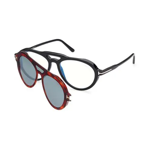Tom Ford FT 5760 B 001 Shiny Black Blue Light Blocking Eyeglasses with Clip-on - Frame: Multicolor