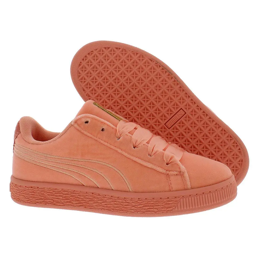 Puma Basket Classic Velour PS Girls Shoes Size 13 Color: Dessert - Dessert Flower/Metallic Gold, Main: Pink