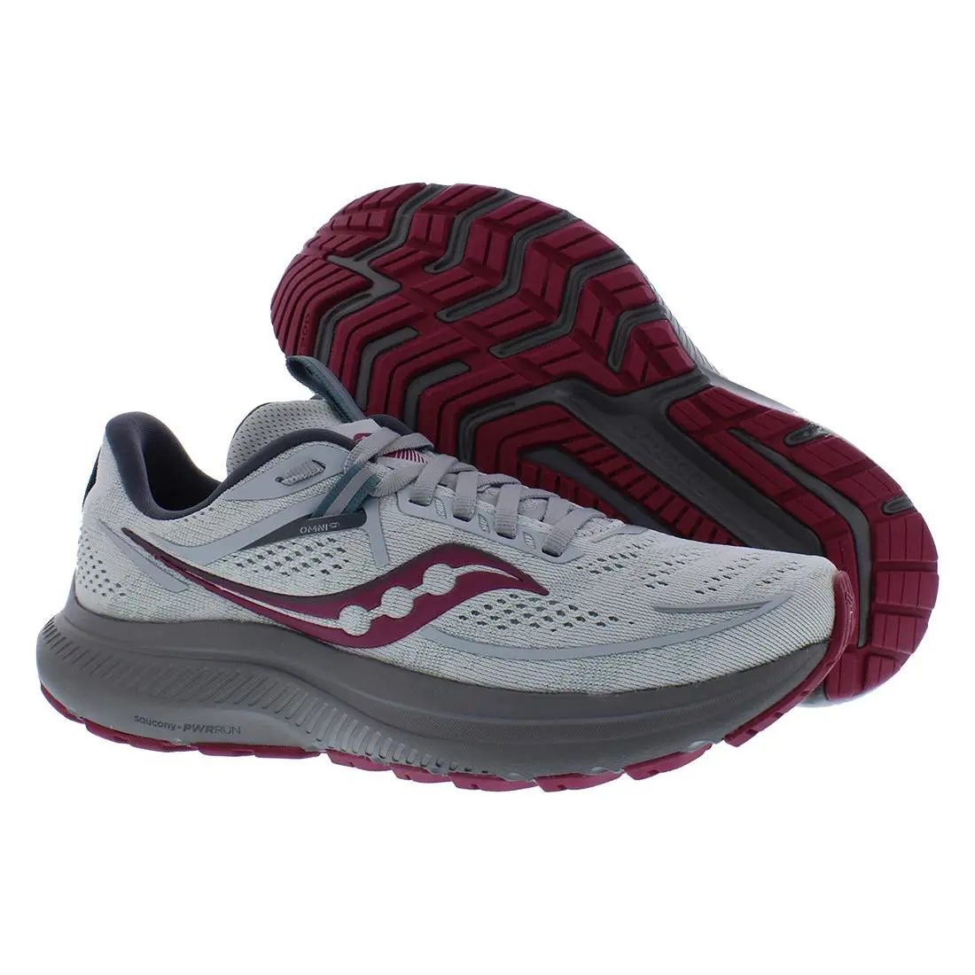 Saucony Omni 21 Womens Shoes - Concrete/Berry, Main: Grey
