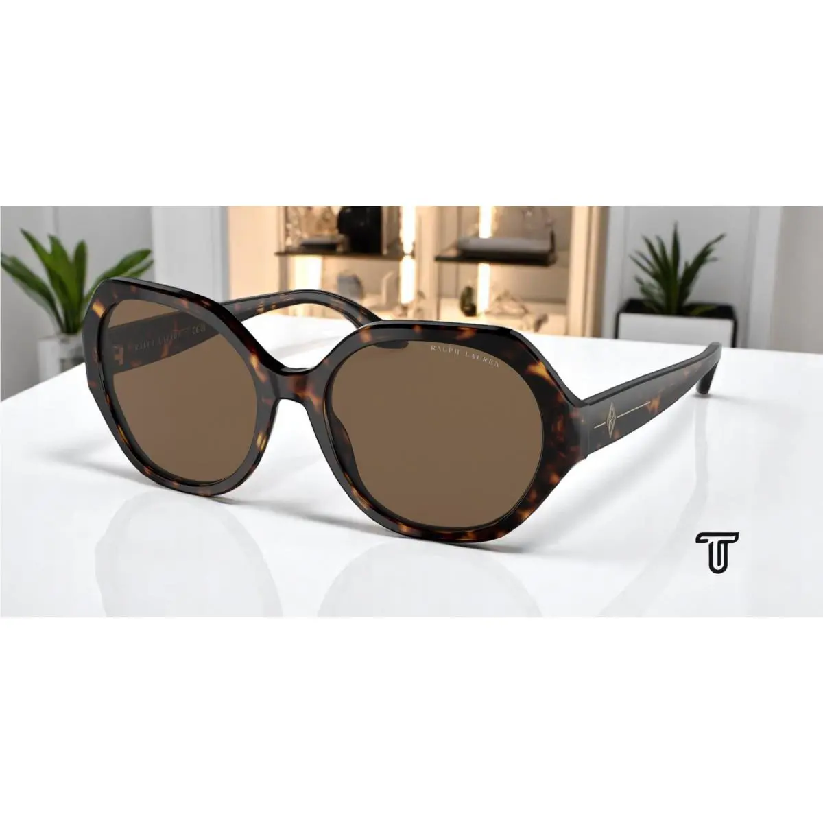 Ralph Lauren RL8208 500373 Shiny Dark Havana Dark Brown 55 mm Women`s Sunglasses