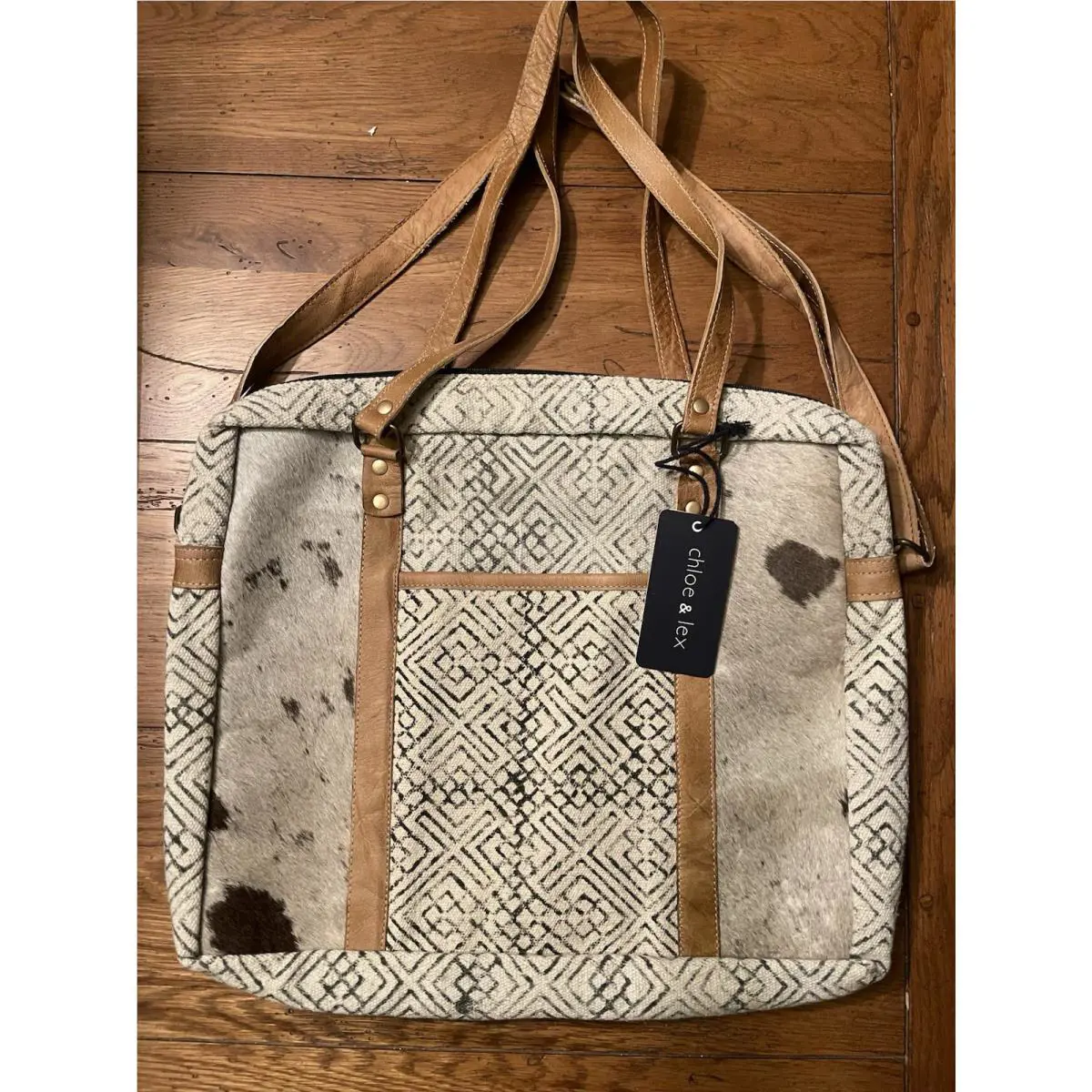 Chloe and Lex Large Cowhide Canvas Tote Bag