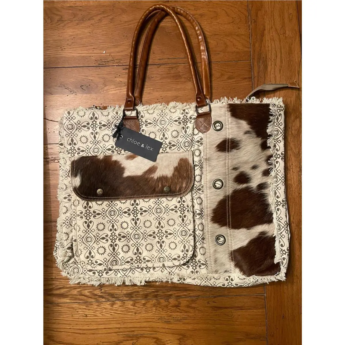 Chloe and Lex Super Size Cowhide Canvas Tote Bag