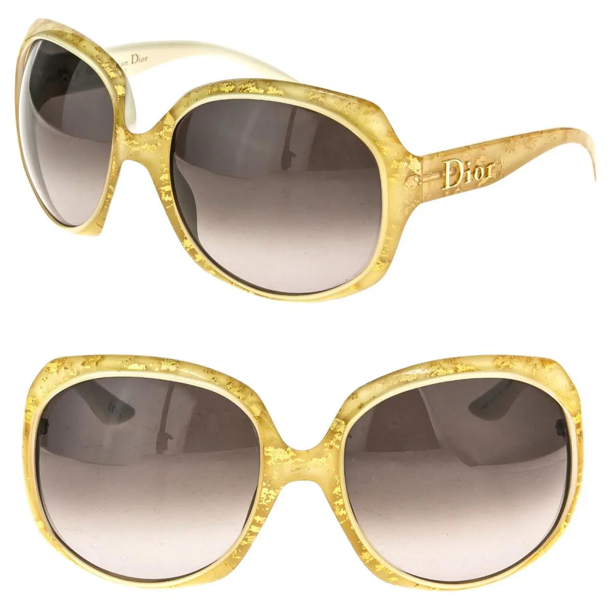 Christian  GLOSSY1 Glossy 18K Gold Leaf 1G Oversized Ivory Limited Sunglass by Dior