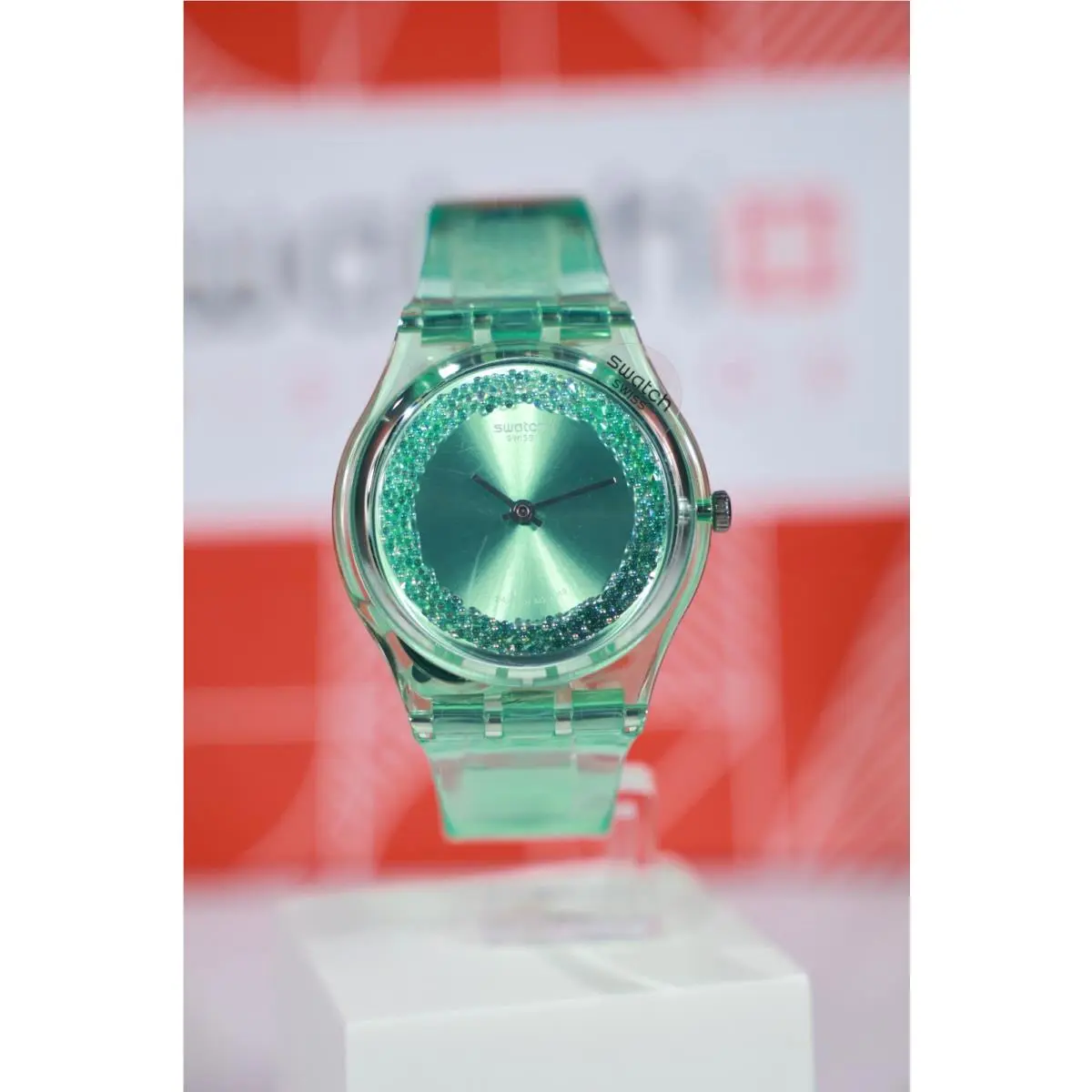 Swiss Made Swatch Amazo-night GG225 34MM Mint Green W/crystal Ring In Dial