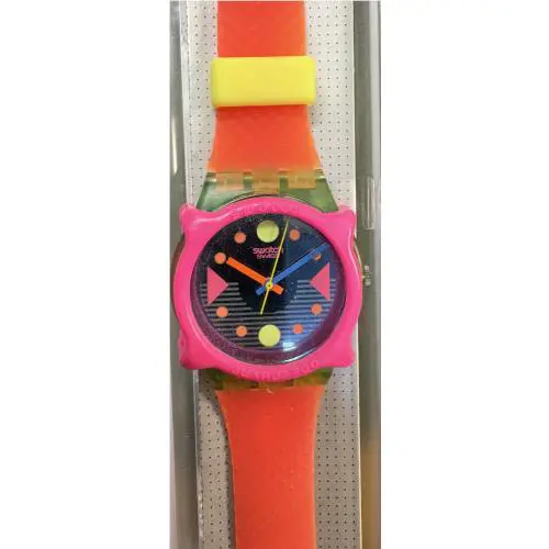 IN Box Vintage 1991 Swatch Watch Tour Model GL102 w Hot Pink Guard