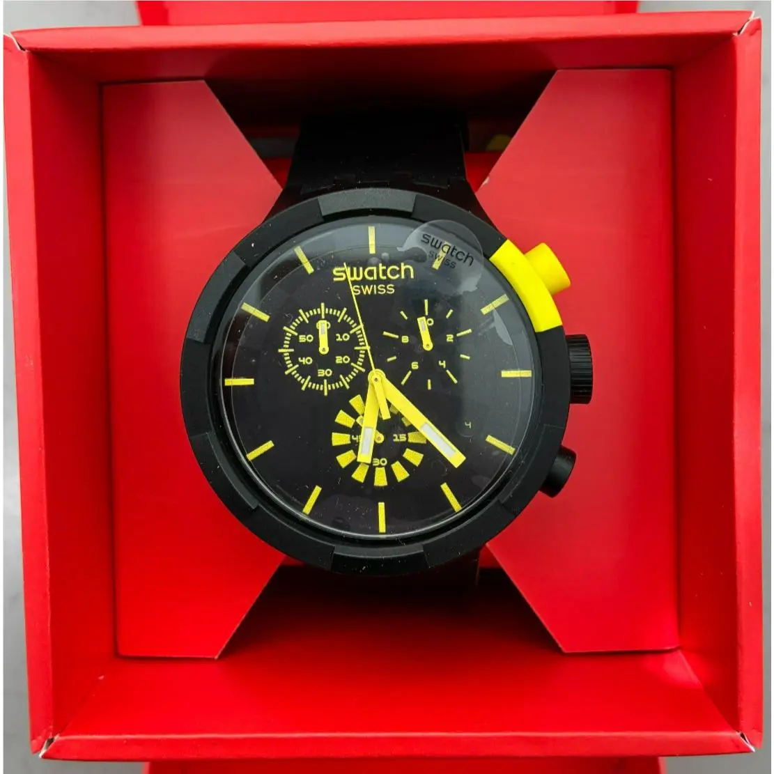 Swatch - SB02B403 - Big Bold Chrono Unisex Watch Casual Polymer - Black/yellow