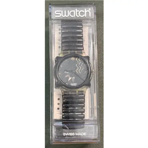 IN Box Vintage 1993 Swatch Watch Flake Model GK166 w Black Guard