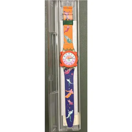 Vintage 1992 Swatch Watch Curling Model GG117 w Neon Orange Guard