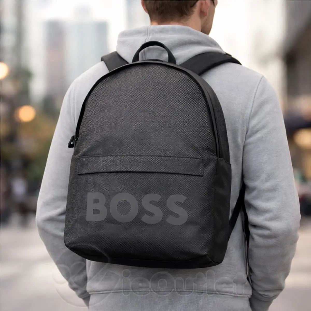 Hugo Boss Logo Pixel Lightweight Travel Zippered Backpack - Black
